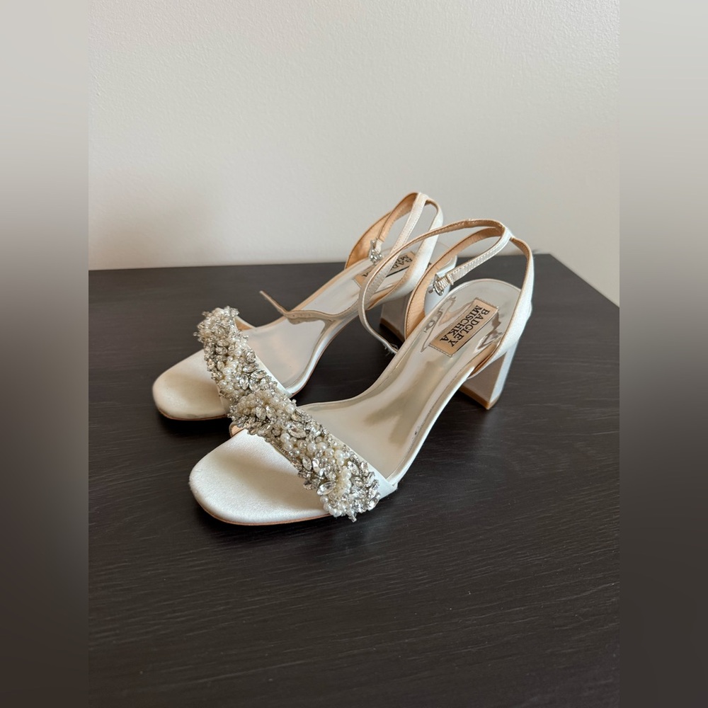 Badgley Mischka Clara Embellished Strap Evening Shoe - Size 6.5, Soft White - Picture 6 of 10